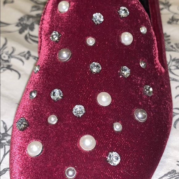 LAST CHANCE Joe Fresh Burgundy Velvet Flats with Jewel accents - Picture 2 of 7